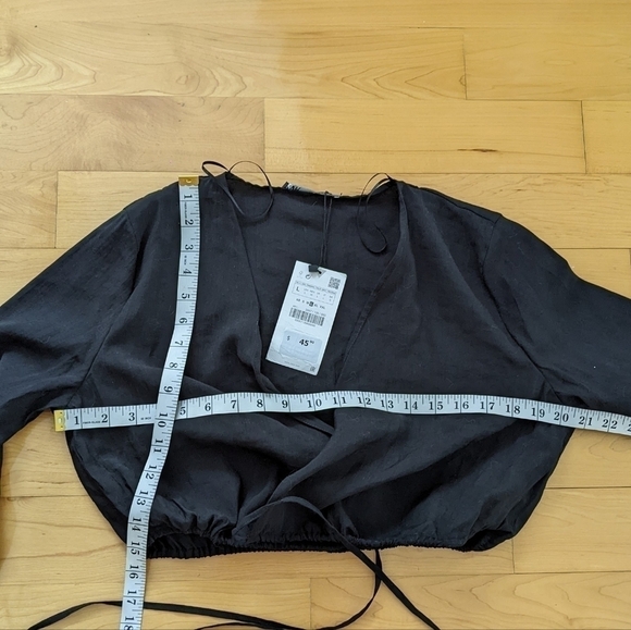 Zara Tie Waist Wrap crop shirt black size Large NEW @E - Picture 11 of 11